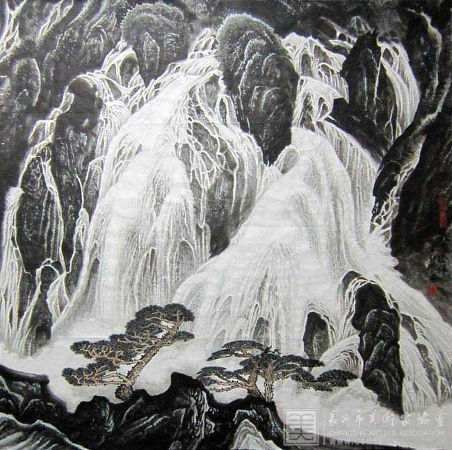 《飞瀑流辉》   国画·2011年（124cm×124cm）