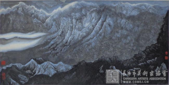 《冷月偏照山头》  国画·1987年（68cm×138cm）