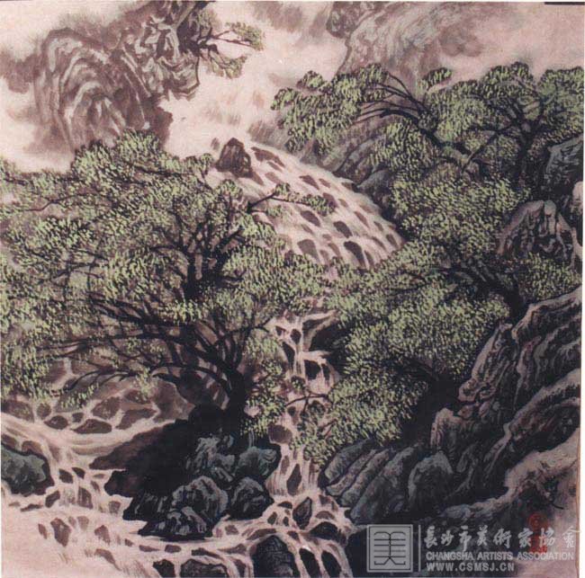 《九寨沟小景》  国画·2000年（68cm×68cm）