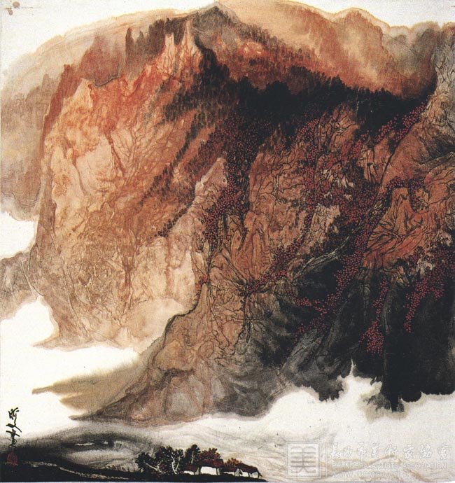 《青山夕照》  国画·1988年（124cm×168cm）