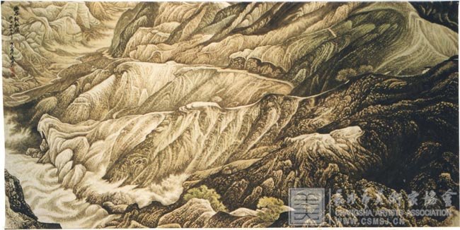 《幽谷新秋图》   国画·2003年（122cm×244cm）
